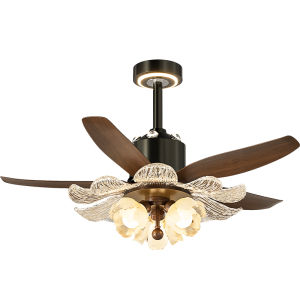 LANGSHANGZHAOMING | Vintage Creative Walnut Color Crystal Petal Fan Light