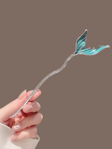 Ocean Princess Blue Fish Tail Hairpin Phụ Kiện Tóc Thanh Lịch Phong Cách Trung Hoa Cổ Điển Phụ Kiện Tóc Nữ Cao Cấp