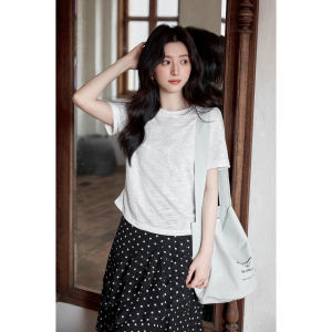 seemon | Áo thun trắng cổ tròn phối nơ độc đáo