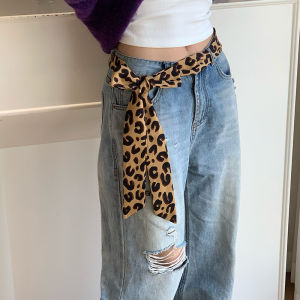 Leopard Print Silk Scarf Belt Womens Fashionable Decorative Accessory