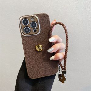 Luxury Gold Ring Tea Rose Leather Phone Case for  15Pro 14Promax 13 15Plus Creative Women Full Cover Protective Shell