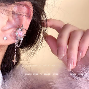 Sweet Cool Tassel Earring Women No Piercing Ear Bone Clip on Hoop Earrings Luxury Sensation Heart Design Fashion Jewelry