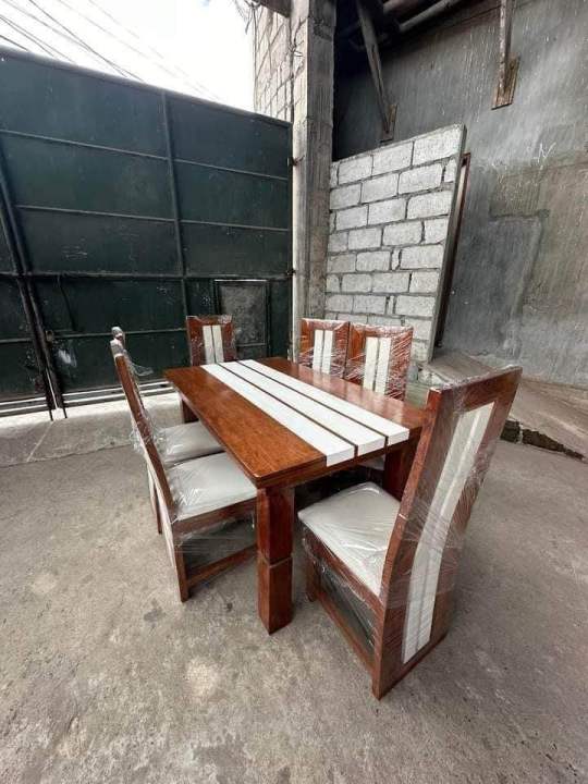 Brand new mahogany wood 6 seater set dining table with chairs | Lazada PH