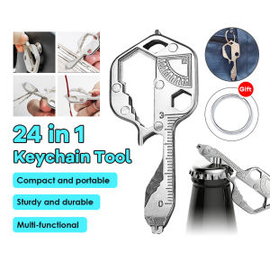 Mini Car Keychain Tool 24-in-1 Multifunctional Key Shaped Tool For Drill/Screwdriver/File/Wrench/Ruler Tools Multitool Key Rings Bottle Opener for Hand Tools 迷你钥匙工具
