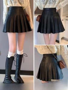 กระโปรงสั้นหนังสีดำ กระโปรงสั้นทรงเอเอวสูง กระโปรงสั้นผู้หญิงฤดูใบไม้ร่วง 2024 กระโปรงสีพื้น กระโปรงสั้นทรงเอ