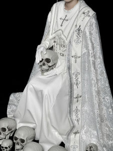 Gothic White Nun Style Lolita Dress Elegant Cloak Christmas Cosplay Costume A-Line Skirt Long Sleeve Court Style Autumn Winter