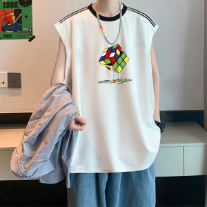 American Style Tank Top Vest Men Summer New Pure Cotton Casual Sport Loose Color Block Sleeveless T-Shirt Upper Body