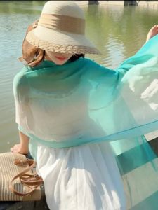 Spring Summer Gradient Dyed Beach Sunscreen Shawl Ethnic Style Tour Holiday Photography Scarf Lightweight Polyester Fiber