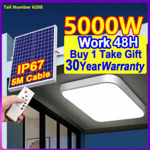 【Free shipping】5000W square solar ceiling light indoor solar light outdoor waterproof ip67 with solar panel for inside the house living room chandelier modern design outdoor lighting remote control tricolor adjustable or white light surport COD