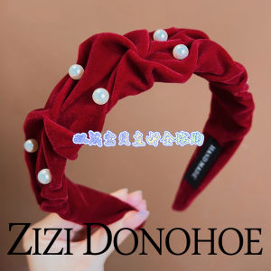 Japanese ZD Animal Year Headband Girl Vintage Velvet Pearl Headband Christmas High Skull Top Ruched Hairpin Hair Tie
