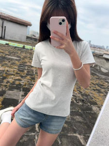 Slim Fit Cotton Short Sleeve T-Shirt Womens round Neck Base Shirt Half Sleeve Body Low round Neck Base Summer New Style Thin
