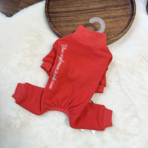 Korean Single Pet Dog Autumn Winter Thickened Fleece Onesie Four Legs Clothing Cuff Warmth Ribbed Collar Petwear Alice D