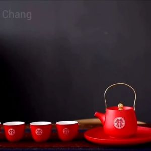 ชุดกาน้ำชา สีแดง พร้อมสลักอักษรมงคล มีกล่องและถุงกระดาษให้ CH0304  ❤️โปรดอ่านรายละเอียดสินค้าก่อนสั่งซื้อค่ะ❤️