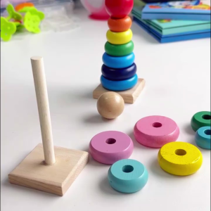 <𝙇𝙖𝙯𝙎𝙜𝙈𝙖𝙡𝙡> Bevavar Wooden Rainbow Tower toy Wooden Baby Toys Building Blocks Kids Early Learning Montessori Child Development