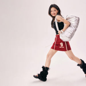 Chuu Letter Print Half Skirt Womens New Summer Side Stripe Drawstring Short Cotton Korean Style Commute High Waist Straight Tube