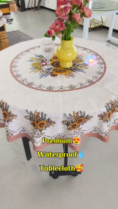 America Style Round Table Cloth Waterproof Oilproof Heat Resistant PVC Washable Circular Table Cover Ethnic Imitating Embroidery Floral Tablecloth Home Decor