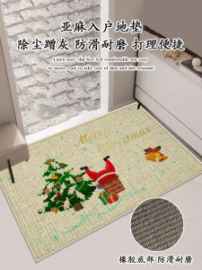 Linen Floor Mat Kitchen Anti-Slip Rubber Cushion Bathroom Door Absorbent Pads Cartoon Christmas Day Door Mat