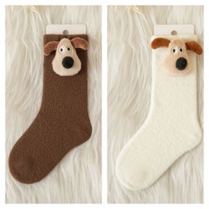 Thickened Winter Children Socks Middle Tube Australian Fleece Lined Dog Patterned Socks for Boys And Girls Baby Fashionable Socks