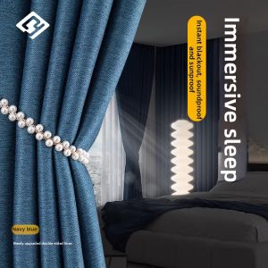 Soundproof Full Blackout New Chinese Style Solid Color Patchwork Finished Cotton Linen Polyester Curtain