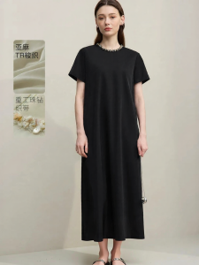 AMII | Resort Style Linen Round Neck Fragrant Short Sleeve A-Line Dress