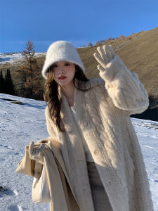 Eco-Friendly Fur Coat Women Winter 2024 New Style Water Rabbit Fur Plush Leather Long Fashionable V-Neck Commute Style