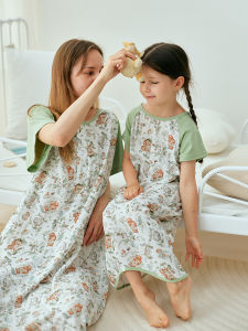 Large Size Family Matching Bamboo Cotton Sleepwear Thin Home Clothes Baby Summer Sleeping Bag Nursing Nightgown for Kids