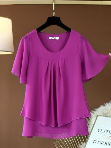 plus Size Womens round Neck Short Sleeve T-Shirt Summer New Style Loose Fit Base Shirt Outerwear Casual Lace Polyester Blend