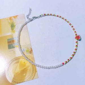 [FREESHIPMAX] Dây chuyền hạt cườm dưa hấu ngọc trai nhân tạo Vòng cổ đẹp phụ kiện thời trang Hàn Quốc phong cách dễ thương - quà tặng thủ công - Minehandmade