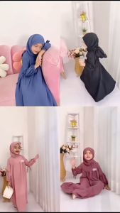 Angaouen - Gamis Anak 026 Sakura Muslim Dress Lebaran Manasik Harian Korea Crinkle Set Hijab 2025
