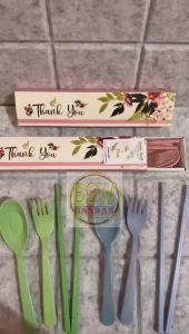 ( isi 50 pcs ) Souvenir Sendok Garpu Sumpit LOKAL Set Travel Kemas BOX SLIDE Makassar