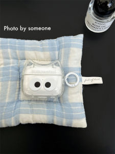 Cute Cat Head Silicone Protective Case for  AirPodsPro2 Full Cover Soft Shell Earphone Accessory White Eyes Design