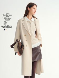DUSHU | Slimming Regular Shoulder Double Breasted Wool and Cashmere Overcoat
