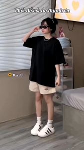 Áo thun nữ SAM CLO form rộng tay lỡ cổ tròn chất thun cotton co giãn 4 chiều TRƠN BASIC