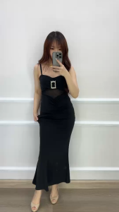 SV 6752 - Diamond Buckle Bodycon Dress | Silvervogue | Gaun Katun Poliester Stretch Midi Pakaian Kasual Wanita