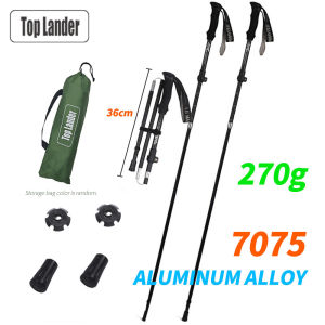 Foldable 7075 Aluminum Trekking Pole Lightweight Shock Absorbing Adjustable Outdoor Hiking Walking Stick 3 Sections EVA Handle