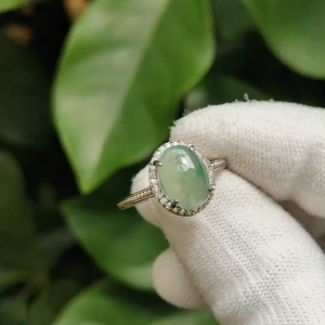 Crafted as Cabochon Ring on Light Green Natural Type-A Jadeite-Jade set with S925 adjustable as Ring QIC approved Certificate weighs 2.25 grams (s925ring18)