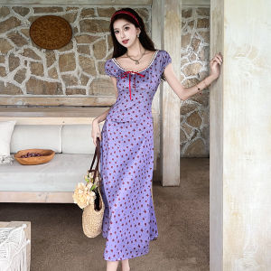 Impression Fashion Store Women Elegant Short Sleeve Floral High Waist Slim A-line Midi Dress