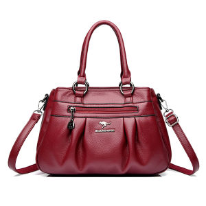 Bala Kangaroo Brand Soft Cowhide Leather Large Capacity Womens Handbag Shoulder Bag Casual British Style Foldable Purse