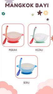 Set Mangkok + Sendok Makan Bayi Sensor Panas Mangkuk Tempat Makan Bayi Anti Tumpah Suction Bowl / Mangkok Makan Anti Tumpah