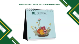 Handcrafted Real Pressed Flower 2026 Calendar "Ikebana" Desk Calendar DIMENSION: 20.5 CM X 20.2 CM