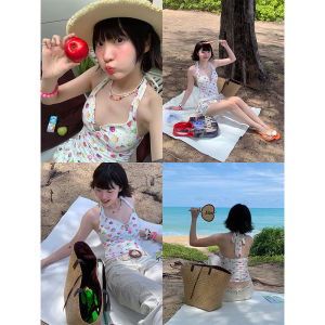 Bộ Đồ Bơi Hai Mảnh Betweenand Beach Thermal Print Summer Fruit Polka Dot Full Print Beach Thermal Swimwear Womens Ruffle Shorts