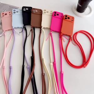 Ốp Điện Thoại iPhone 17/16/15/14/13/12/18 Pro Max Có Dây Đeo Chéo Điều Chỉnh Được - Vỏ Silicon Mềm Chống Sốc Bảo Vệ Camera Kèm Dây Đeo