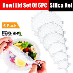 Silicone Stretch Lids 6 Pack Reusable Food Cover Penutup Makanan Silikon Various Sizes Durable Eco-friendly Stretch Covers for Containers Refrigerator & Microwave Safe Kitchen Storage