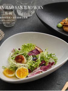 Good-looking Salad Bowl Japanese Shaped Shallow Bowl For Home Cold Dish Cold Noodle Bowl Creative Ceramic Frosted Triangle Fruit Bowl