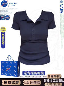เสื้อยืดคอโปโลแขนสั้นผู้หญิง NASA American Button ทรงสลิมฟิต ผ้าฝ้าย ฤดูร้อน 2024 สไตล์หวานและเผ็ดร้อน