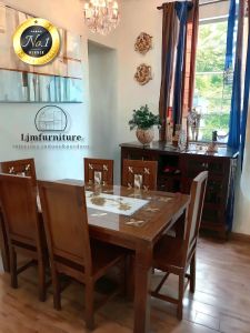 kursi makan minimalis kayu jati combinasi duco emas