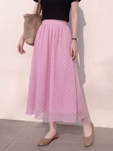 YIKEMAI | Sweet Pink Polka Dots A-Line Skirt