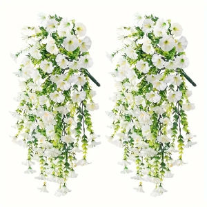 1PC Artificial Morning Glory Wall Hanging Faux Violet Plants Hanging Flowers Simulated Leaf Vines for Home Garden Wedding Decora