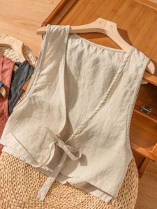 Summer New Linen Vest Artistic Vintage Cotton Linen Jacket Women Loose Design Sensation Niche Short Length Super Sweet Style