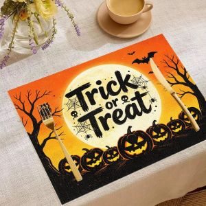 VIKAMA 2/4/6pcs Halloween Meal Mat Black Cat Ghost Pumpkin Ghost House Bat Spider Web Table Mat Home Party Decoration